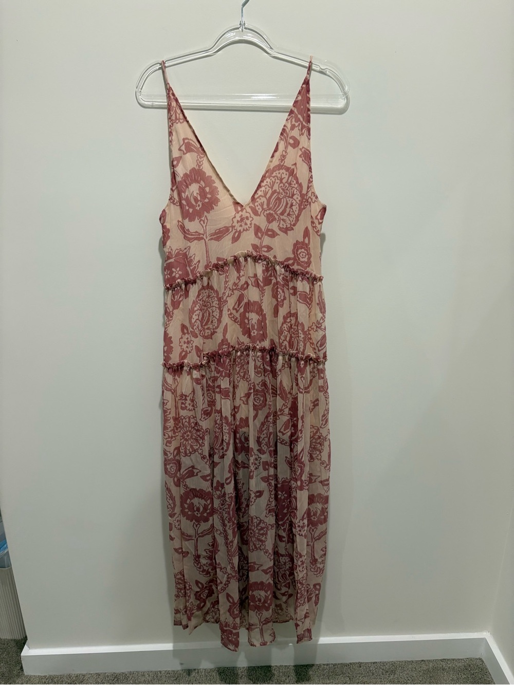 Free People Cream Maxi Dress with Dusty Rose Floral Print